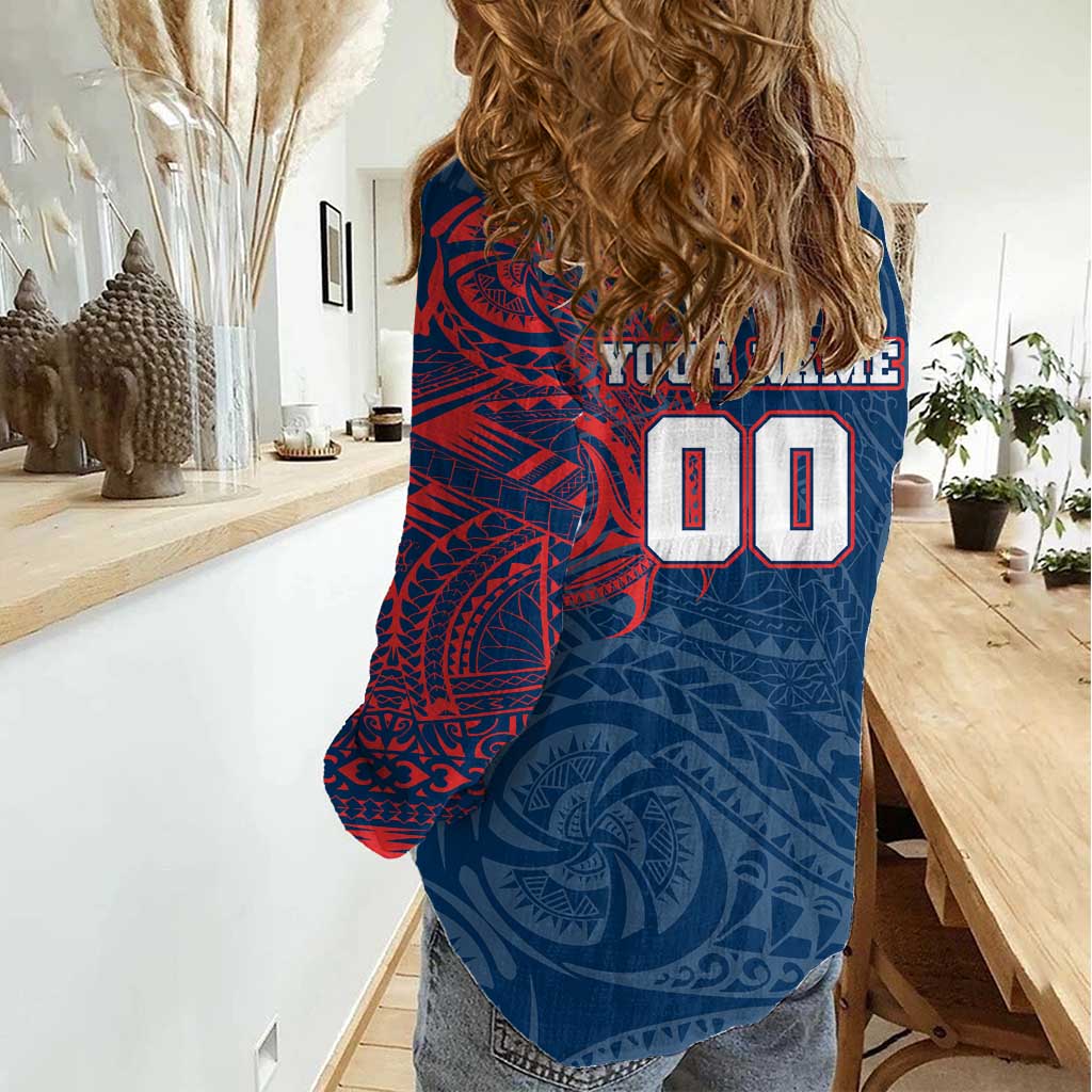Personalized Sydney Roosters Women Casual Shirt Polynesian Tribal Chest and Sleeve Tattoo