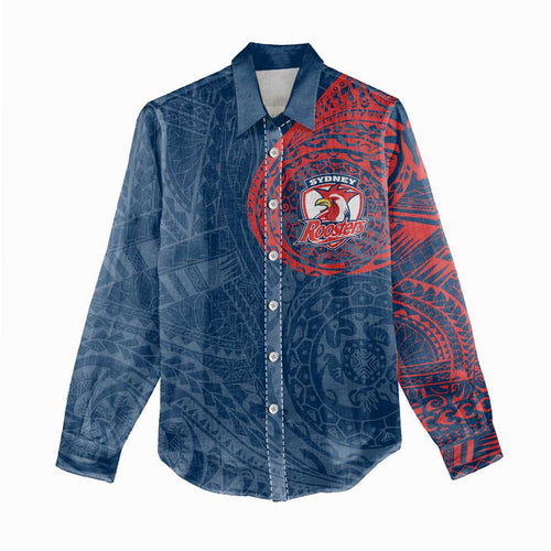 Personalized Sydney Roosters Women Casual Shirt Polynesian Tribal Chest and Sleeve Tattoo