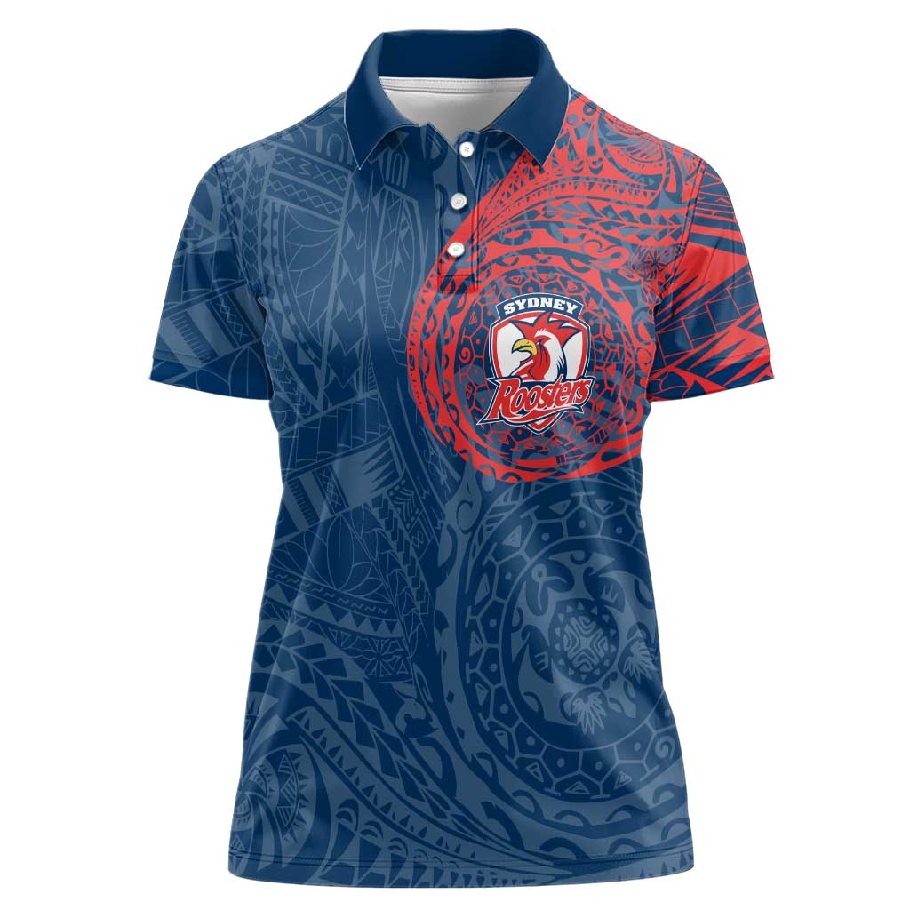 Personalized Sydney Roosters Women Polo Shirt Polynesian Tribal Chest and Sleeve Tattoo