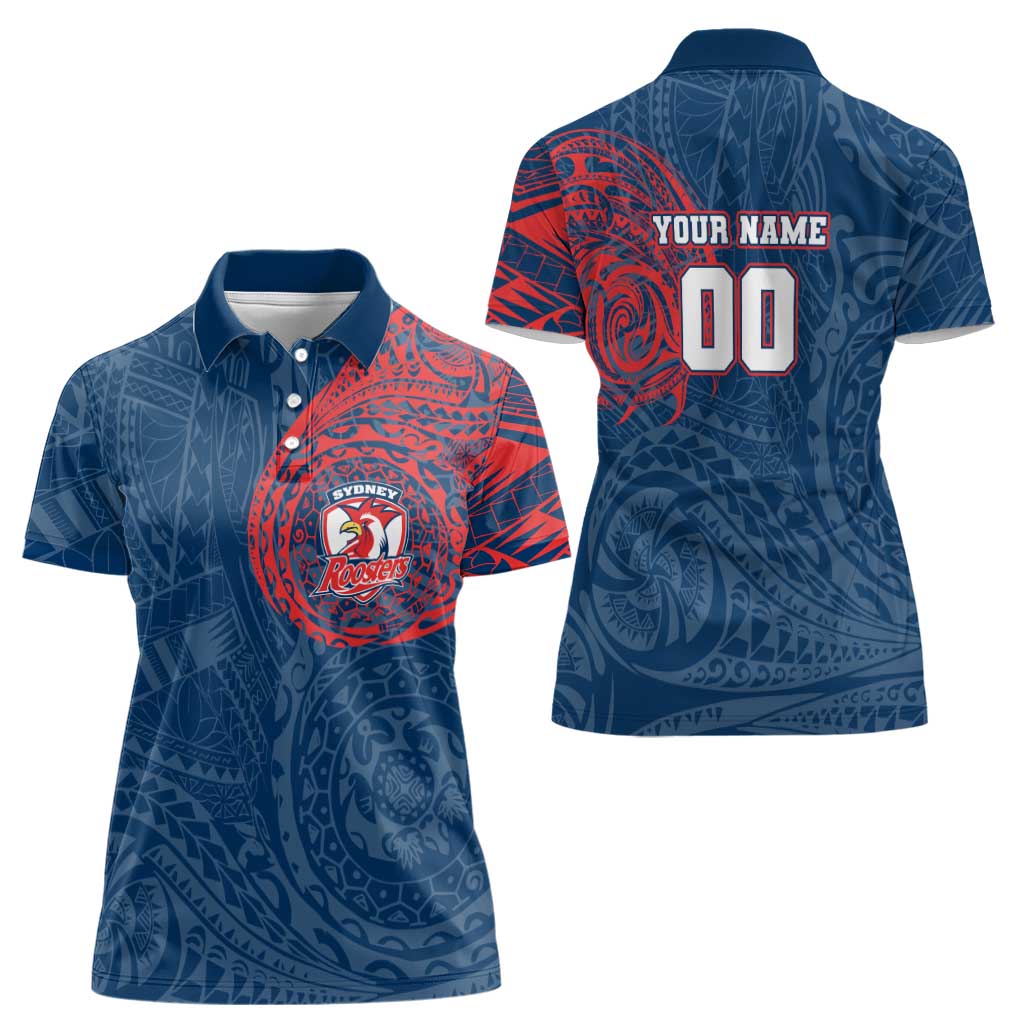 Personalized Sydney Roosters Women Polo Shirt Polynesian Tribal Chest and Sleeve Tattoo