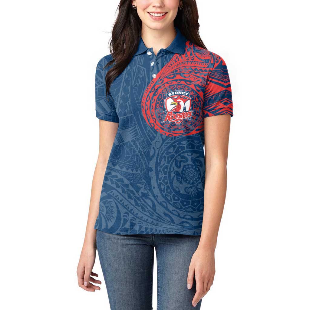Personalized Sydney Roosters Women Polo Shirt Polynesian Tribal Chest and Sleeve Tattoo