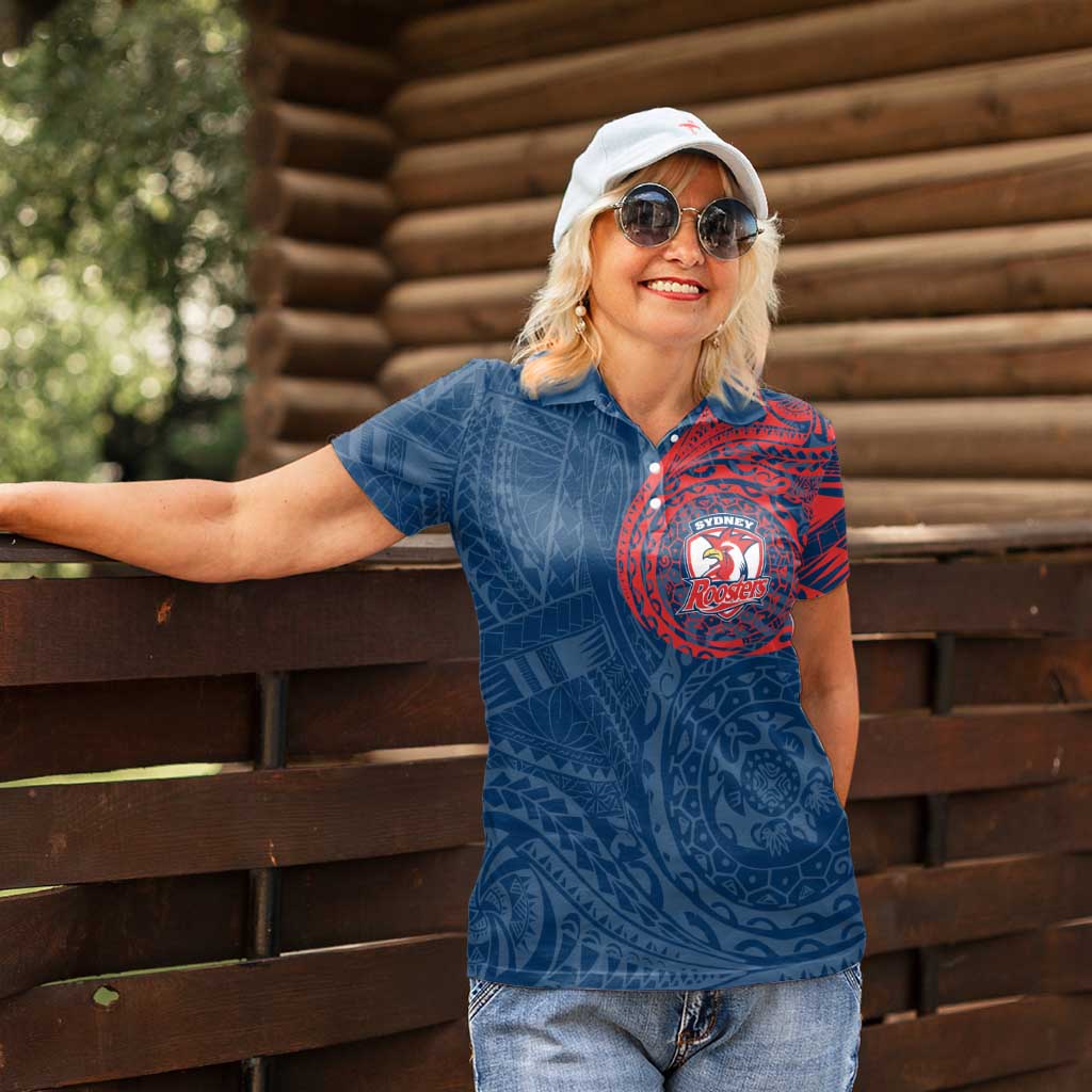 Personalized Sydney Roosters Women Polo Shirt Polynesian Tribal Chest and Sleeve Tattoo