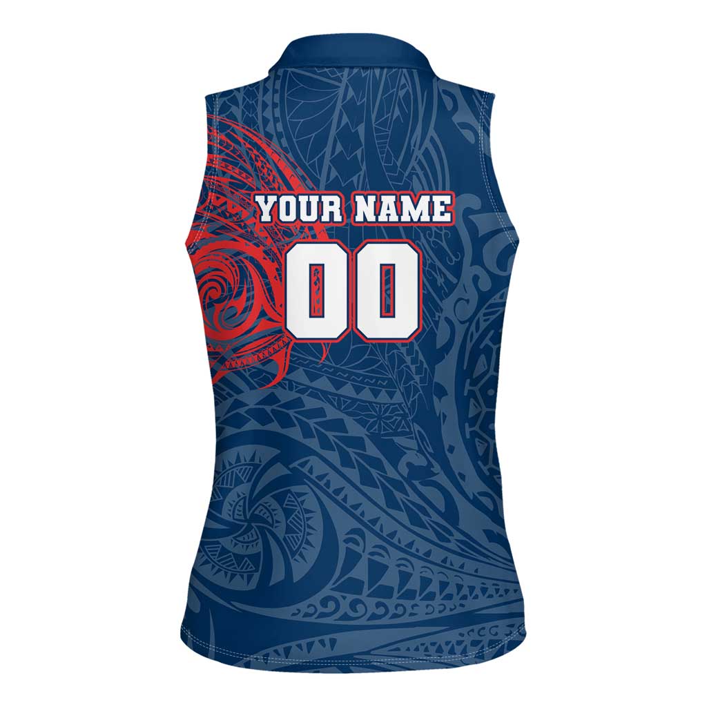 Personalized Sydney Roosters Women Sleeveless Polo Shirt Polynesian Tribal Chest and Sleeve Tattoo