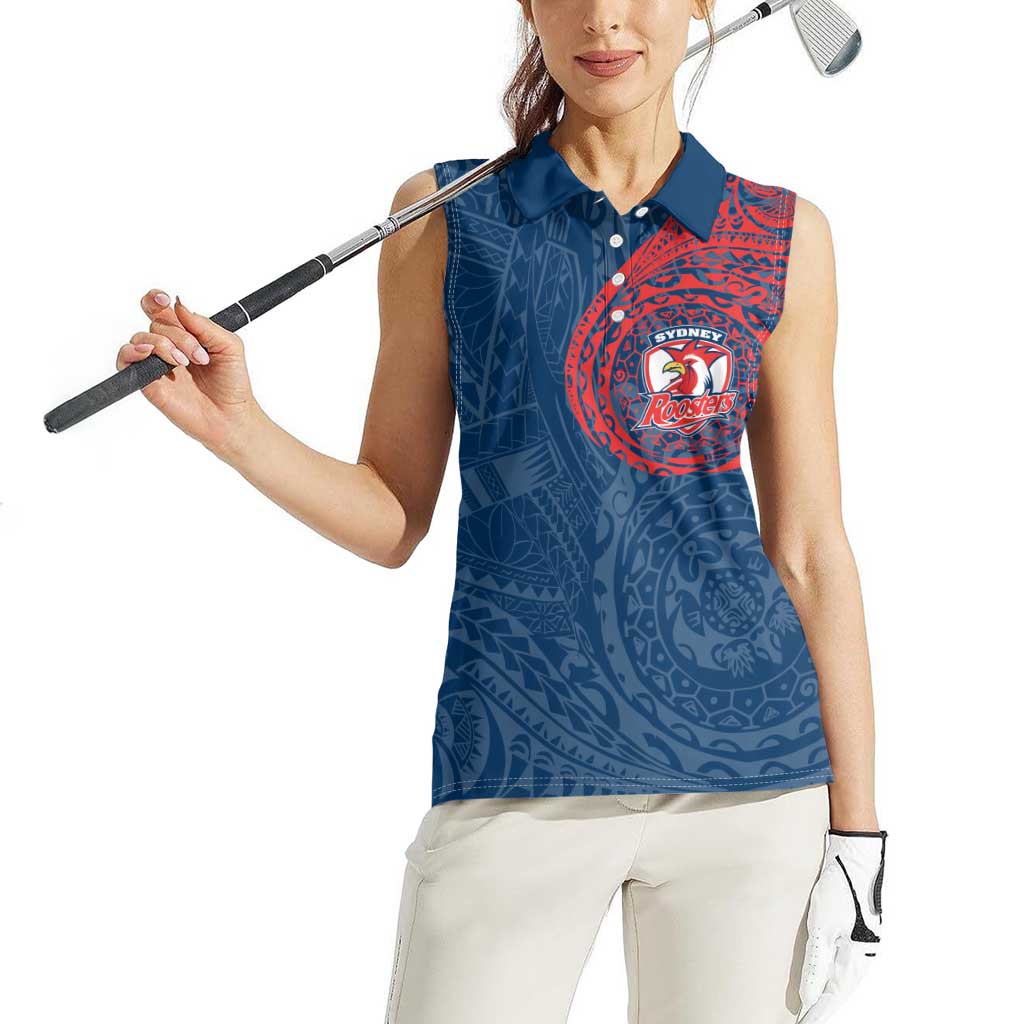 Personalized Sydney Roosters Women Sleeveless Polo Shirt Polynesian Tribal Chest and Sleeve Tattoo