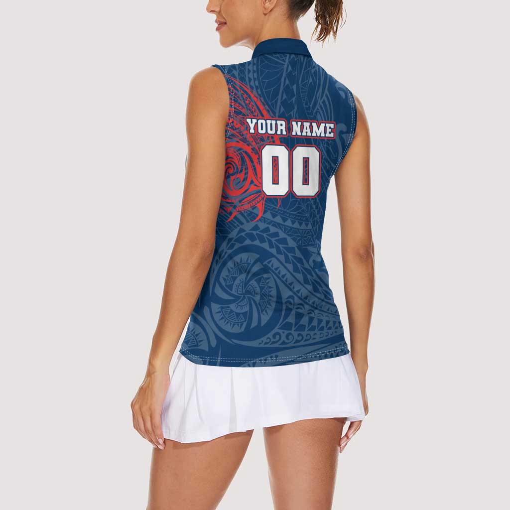 Personalized Sydney Roosters Women Sleeveless Polo Shirt Polynesian Tribal Chest and Sleeve Tattoo