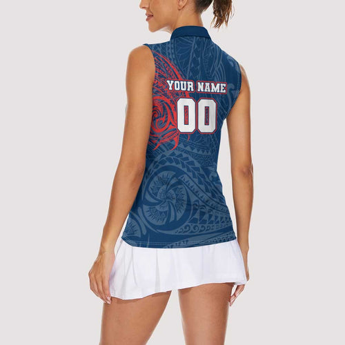 Personalized Sydney Roosters Women Sleeveless Polo Shirt Polynesian Tribal Chest and Sleeve Tattoo
