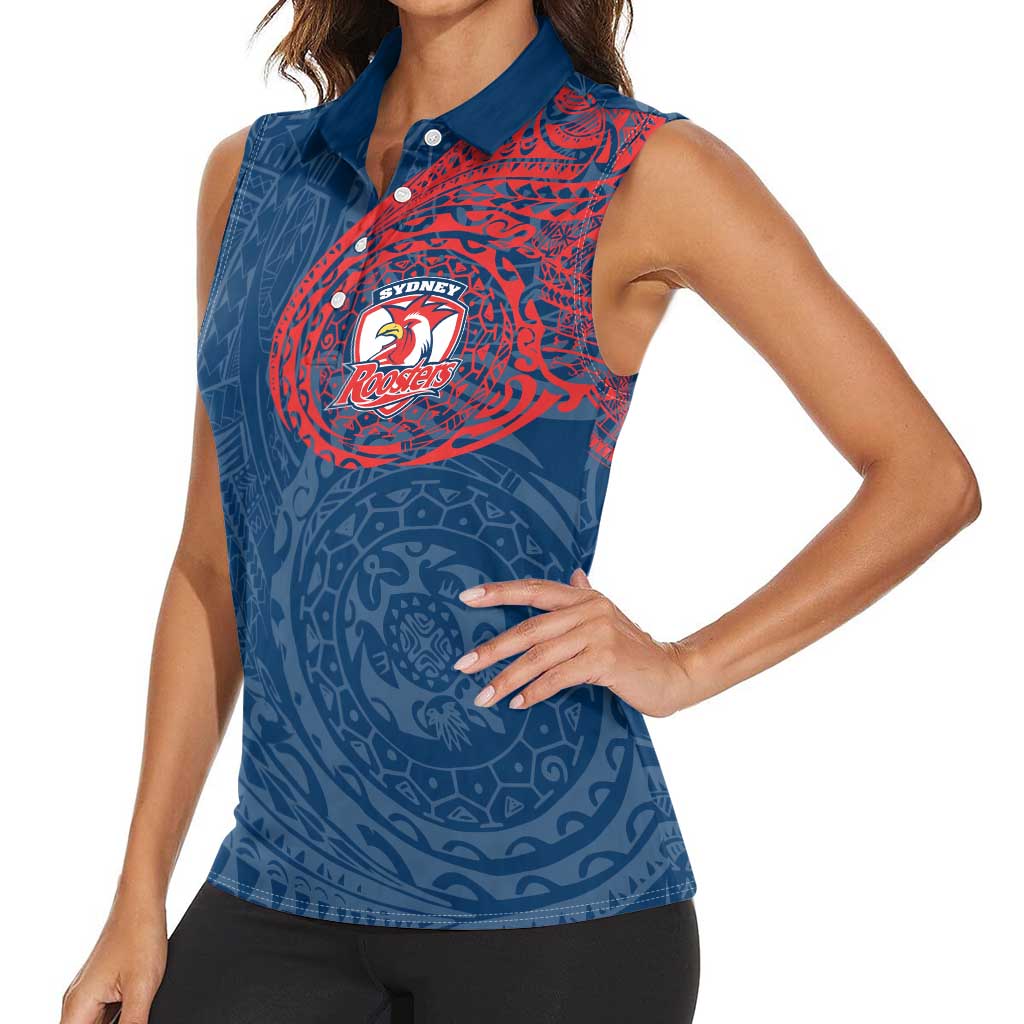 Personalized Sydney Roosters Women Sleeveless Polo Shirt Polynesian Tribal Chest and Sleeve Tattoo