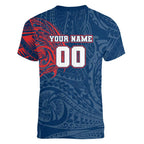 Personalized Sydney Roosters Women V-Neck T-Shirt Polynesian Tribal Chest and Sleeve Tattoo