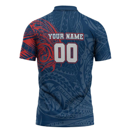 Personalized Sydney Roosters Zipper Polo Shirt Polynesian Tribal Chest and Sleeve Tattoo