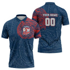 Personalized Sydney Roosters Zipper Polo Shirt Polynesian Tribal Chest and Sleeve Tattoo