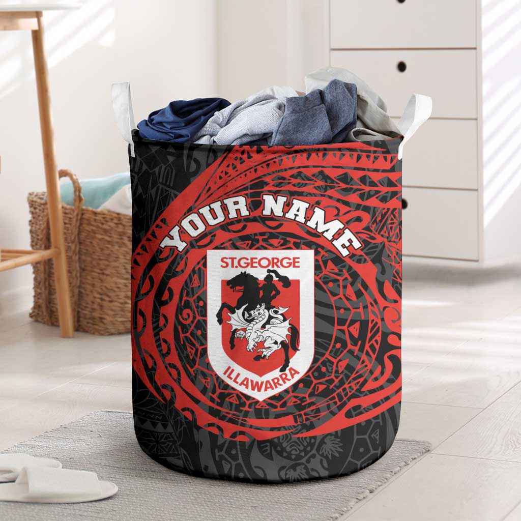 Personalized St George Illawarra Dragons Laundry Basket Polynesian Tribal Chest and Sleeve Tattoo