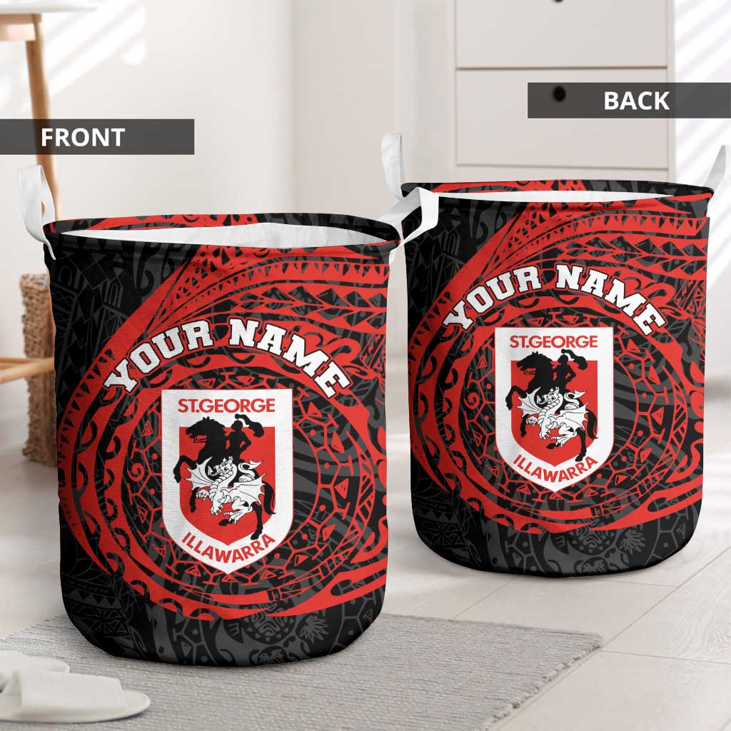 Personalized St George Illawarra Dragons Laundry Basket Polynesian Tribal Chest and Sleeve Tattoo