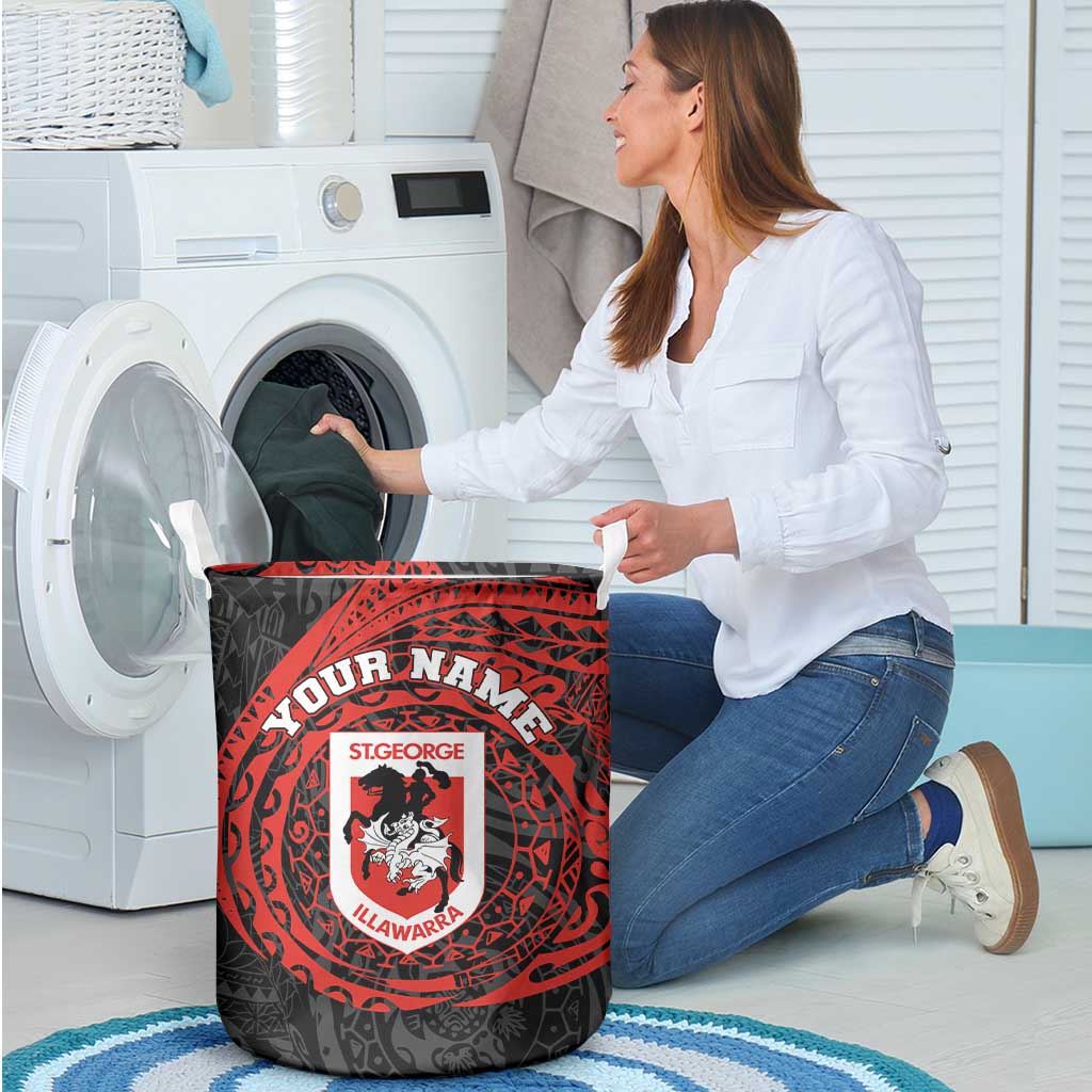 Personalized St George Illawarra Dragons Laundry Basket Polynesian Tribal Chest and Sleeve Tattoo