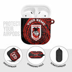 Personalized St George Illawarra Dragons AirPods Case Polynesian Tribal Chest and Sleeve Tattoo