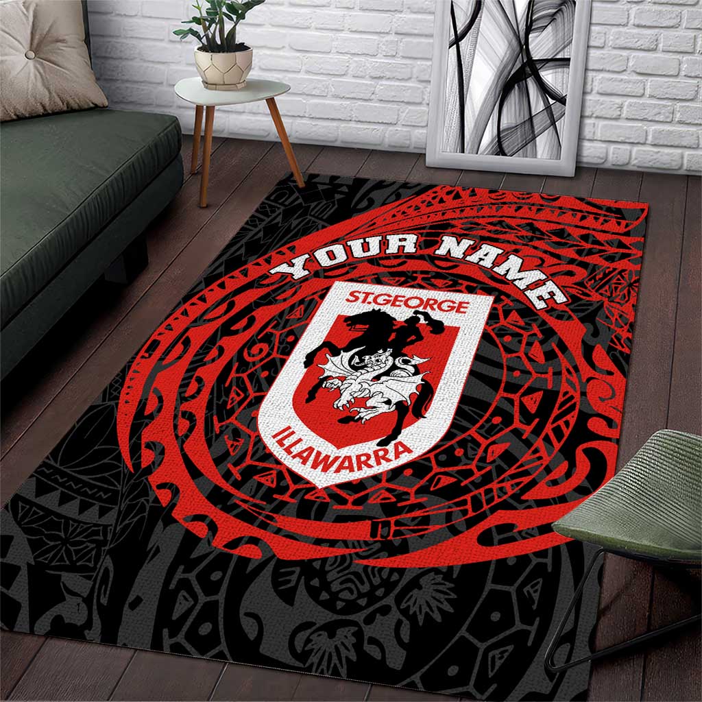 Personalized St George Illawarra Dragons Area Rug Polynesian Tribal Chest and Sleeve Tattoo