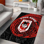 Personalized St George Illawarra Dragons Area Rug Polynesian Tribal Chest and Sleeve Tattoo