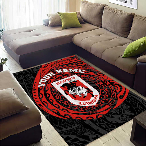 Personalized St George Illawarra Dragons Area Rug Polynesian Tribal Chest and Sleeve Tattoo
