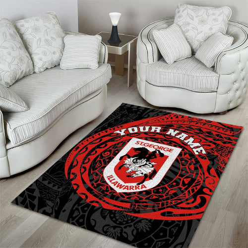 Personalized St George Illawarra Dragons Area Rug Polynesian Tribal Chest and Sleeve Tattoo