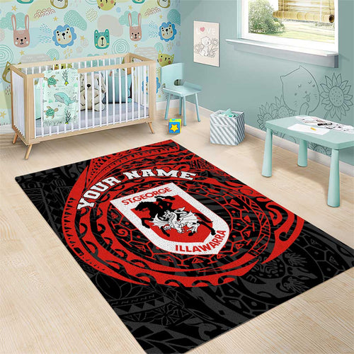 Personalized St George Illawarra Dragons Area Rug Polynesian Tribal Chest and Sleeve Tattoo