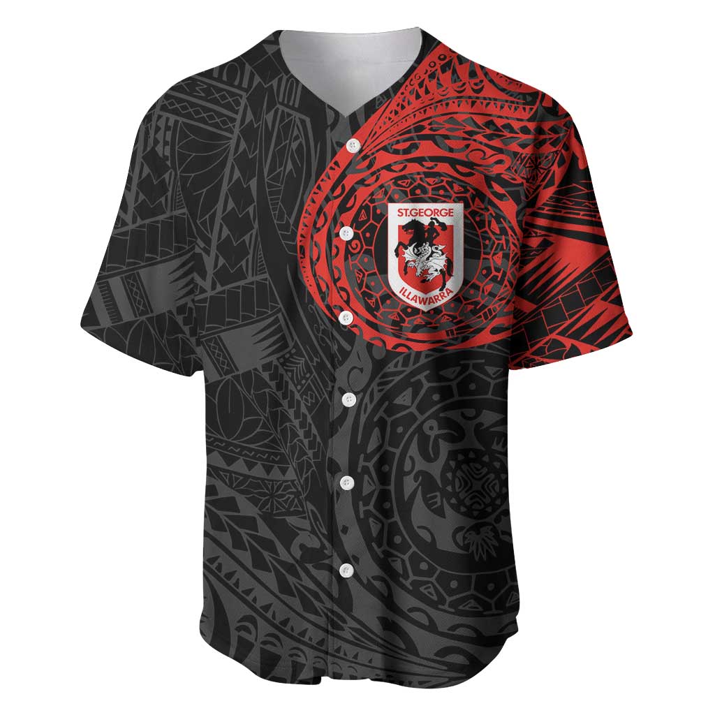 Personalized St George Illawarra Dragons Baseball Jersey Polynesian Tribal Chest and Sleeve Tattoo