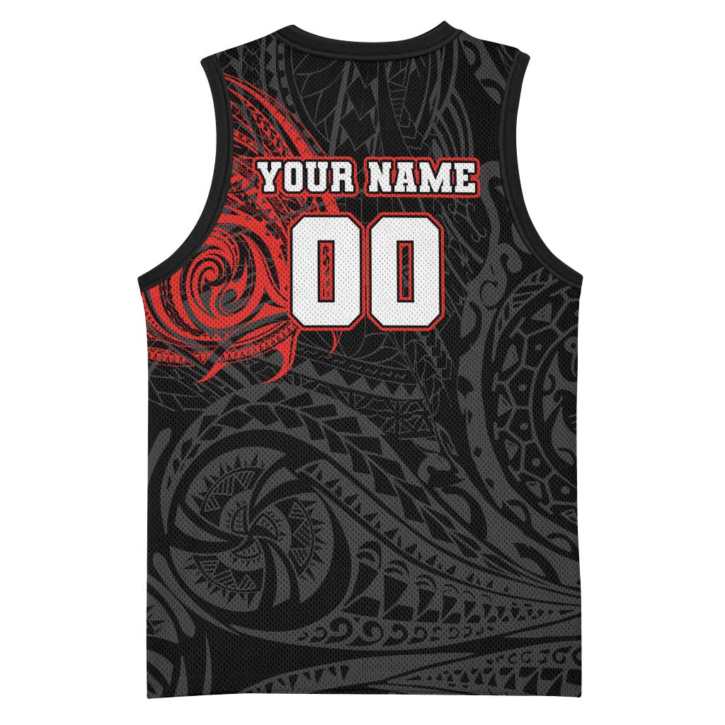 Personalized St George Illawarra Dragons Basketball Jersey Polynesian Tribal Chest and Sleeve Tattoo