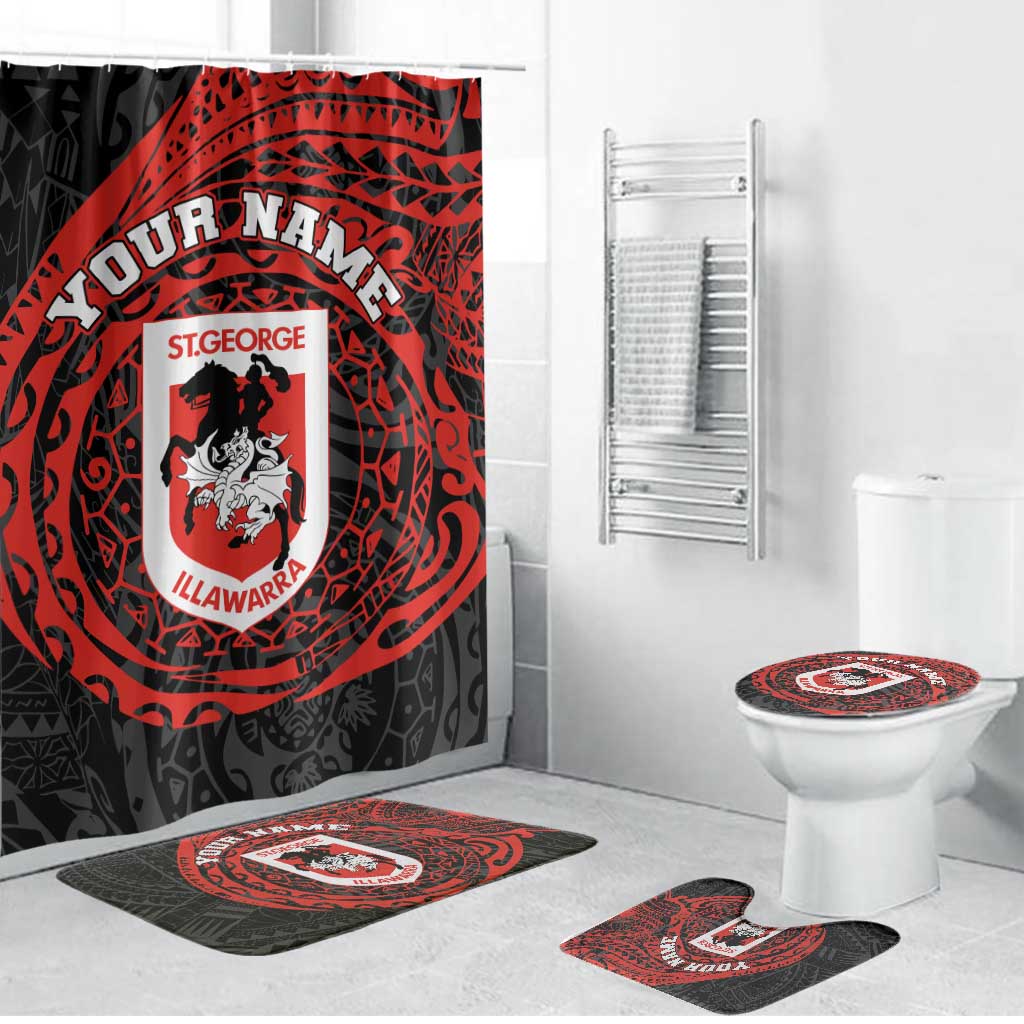Personalized St George Illawarra Dragons Bathroom Set Polynesian Tribal Chest and Sleeve Tattoo