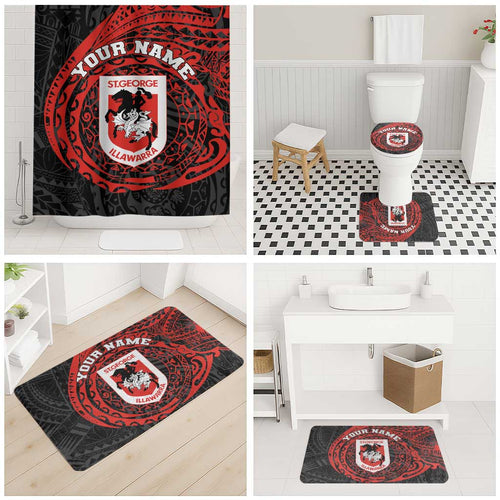 Personalized St George Illawarra Dragons Bathroom Set Polynesian Tribal Chest and Sleeve Tattoo