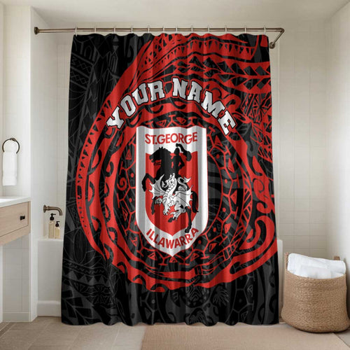 Personalized St George Illawarra Dragons Bathroom Set Polynesian Tribal Chest and Sleeve Tattoo