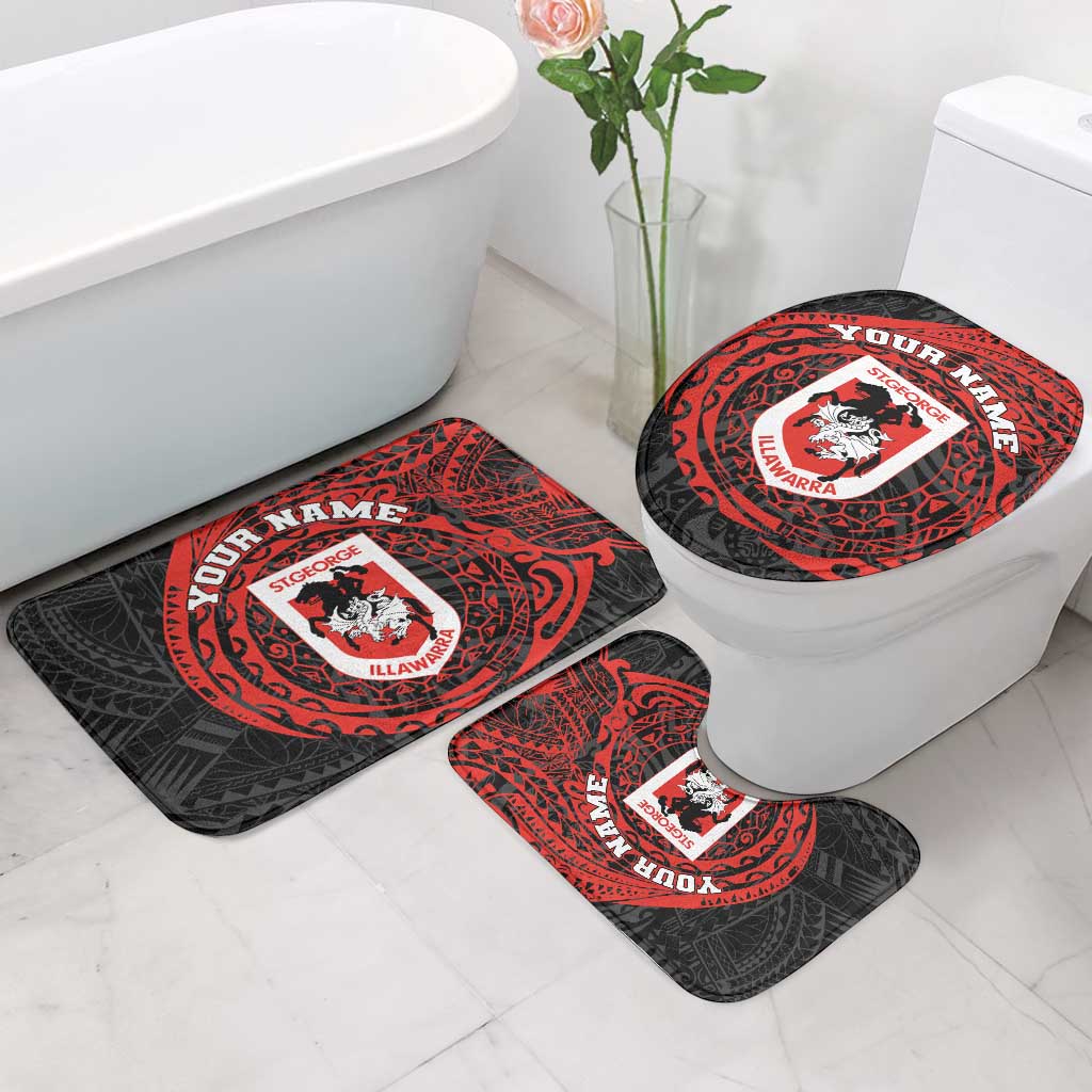 Personalized St George Illawarra Dragons Bathroom Set Polynesian Tribal Chest and Sleeve Tattoo