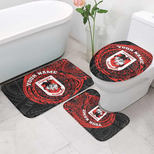 Personalized St George Illawarra Dragons Bathroom Set Polynesian Tribal Chest and Sleeve Tattoo