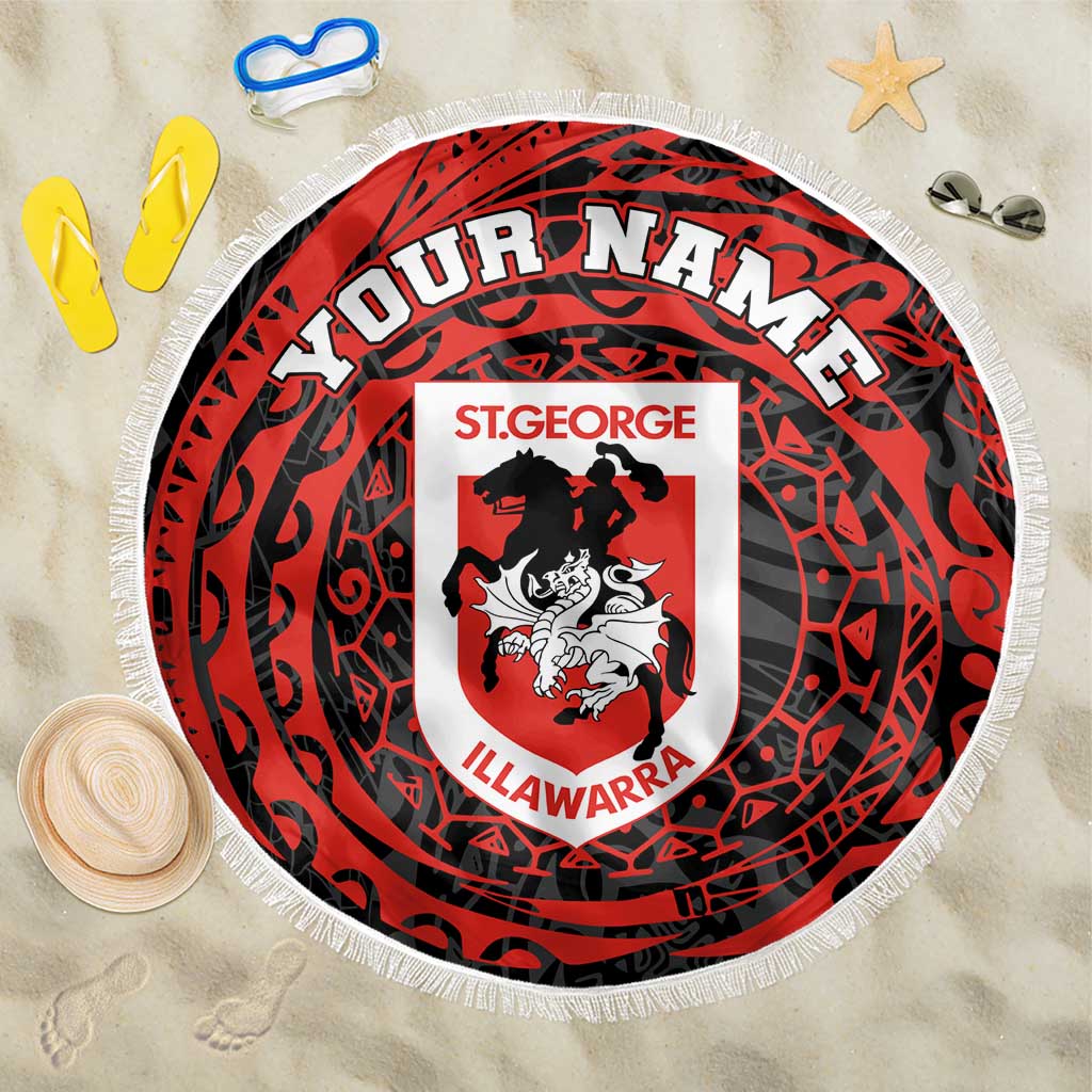 Personalized St George Illawarra Dragons Beach Blanket Polynesian Tribal Chest and Sleeve Tattoo