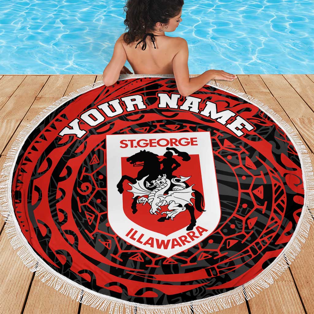 Personalized St George Illawarra Dragons Beach Blanket Polynesian Tribal Chest and Sleeve Tattoo