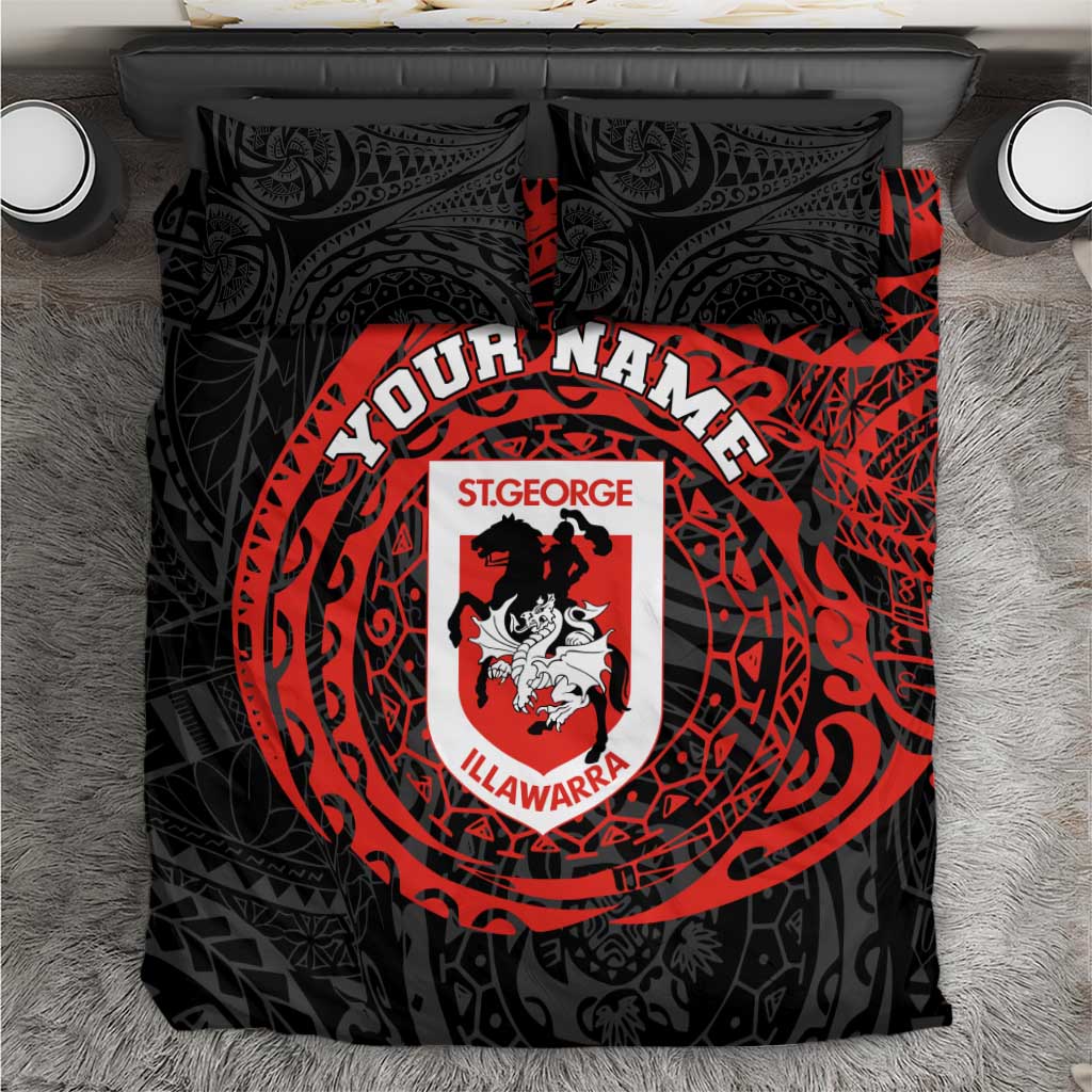 Personalized St George Illawarra Dragons Bedding Set Polynesian Tribal Chest and Sleeve Tattoo