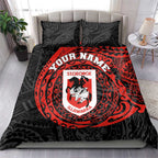 Personalized St George Illawarra Dragons Bedding Set Polynesian Tribal Chest and Sleeve Tattoo