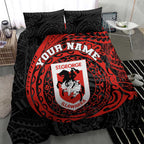 Personalized St George Illawarra Dragons Bedding Set Polynesian Tribal Chest and Sleeve Tattoo