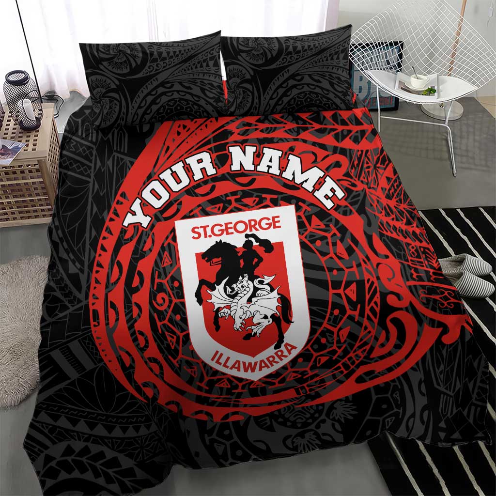 Personalized St George Illawarra Dragons Bedding Set Polynesian Tribal Chest and Sleeve Tattoo