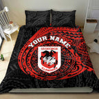Personalized St George Illawarra Dragons Bedding Set Polynesian Tribal Chest and Sleeve Tattoo