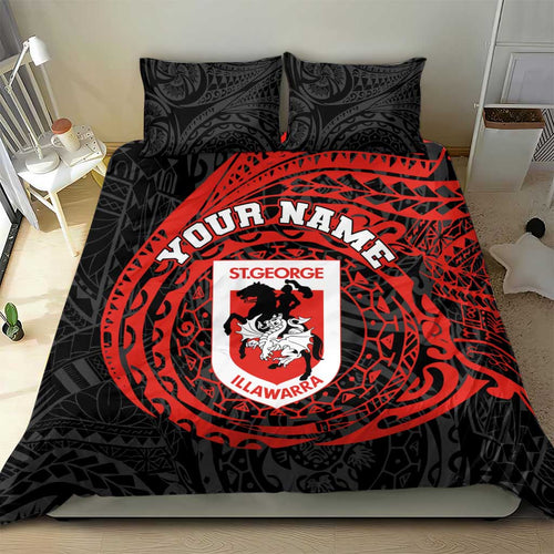 Personalized St George Illawarra Dragons Bedding Set Polynesian Tribal Chest and Sleeve Tattoo