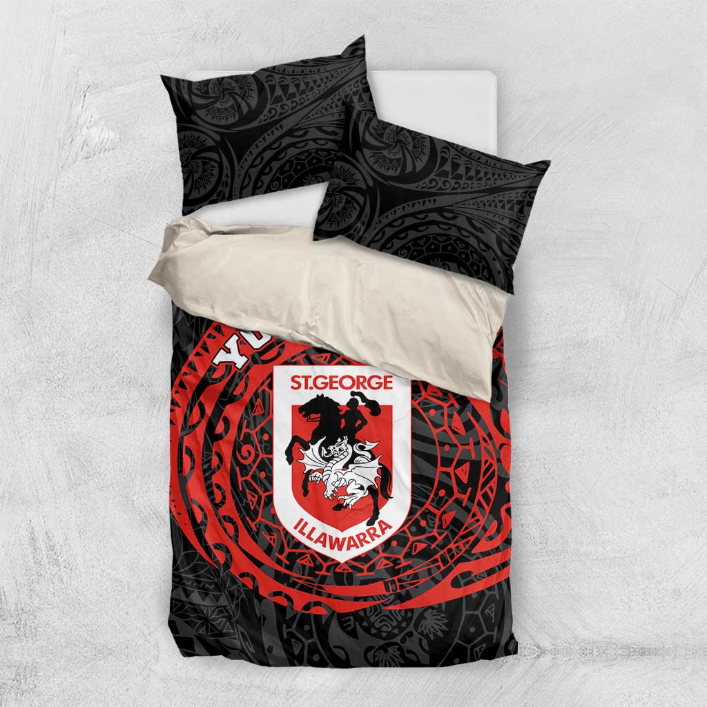 Personalized St George Illawarra Dragons Bedding Set Polynesian Tribal Chest and Sleeve Tattoo