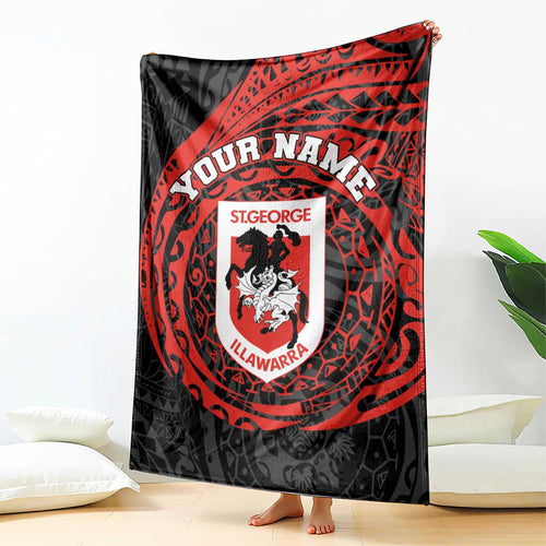 Personalized St George Illawarra Dragons Blanket Polynesian Tribal Chest and Sleeve Tattoo