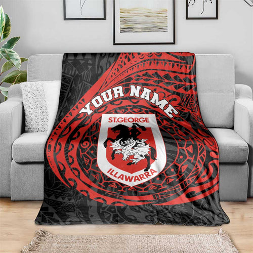 Personalized St George Illawarra Dragons Blanket Polynesian Tribal Chest and Sleeve Tattoo