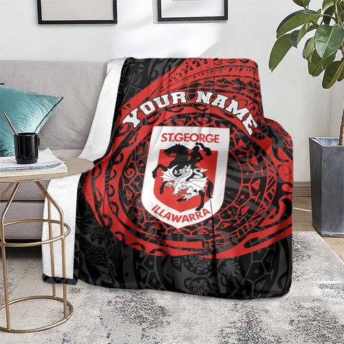 Personalized St George Illawarra Dragons Blanket Polynesian Tribal Chest and Sleeve Tattoo