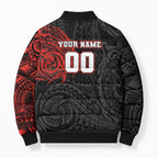 Personalized St George Illawarra Dragons Bomber Puffer Jacket Polynesian Tribal Chest and Sleeve Tattoo