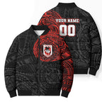 Personalized St George Illawarra Dragons Bomber Puffer Jacket Polynesian Tribal Chest and Sleeve Tattoo