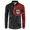 Personalized St George Illawarra Dragons Button Sweatshirt Polynesian Tribal Chest and Sleeve Tattoo