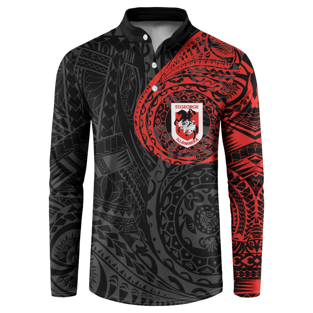 Personalized St George Illawarra Dragons Button Sweatshirt Polynesian Tribal Chest and Sleeve Tattoo