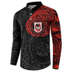 Personalized St George Illawarra Dragons Button Sweatshirt Polynesian Tribal Chest and Sleeve Tattoo