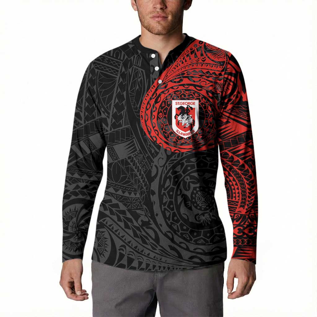 Personalized St George Illawarra Dragons Button Sweatshirt Polynesian Tribal Chest and Sleeve Tattoo