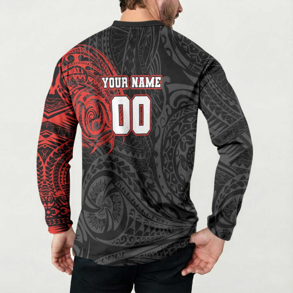 Personalized St George Illawarra Dragons Button Sweatshirt Polynesian Tribal Chest and Sleeve Tattoo