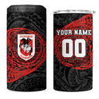 Personalized St George Illawarra Dragons 4 in 1 Can Cooler Tumbler Polynesian Tribal Chest and Sleeve Tattoo